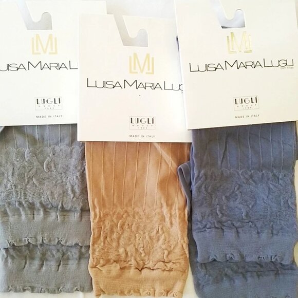 Light Gray Lace Knee High Socks ,Sheer Ribbed Stockings - Italy - Picture 2 of 2